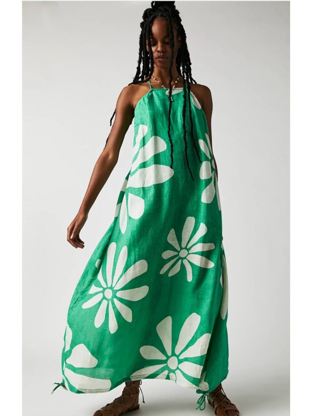 ZULU & ZEPHYR Women's Green Floral Flax Oversize Strappy Summer Maxi Dress US 2 - Picture 1 of 9